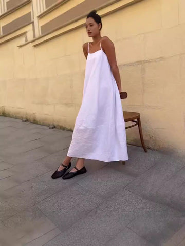 Summer New Fashion Leisure Sleeveless Solid Color Temperament Sling Dress